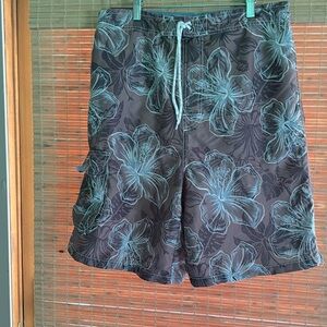 Paradise Collection Swim Trunks Board Shorts Lined Hibiscus Flower Sz L Large